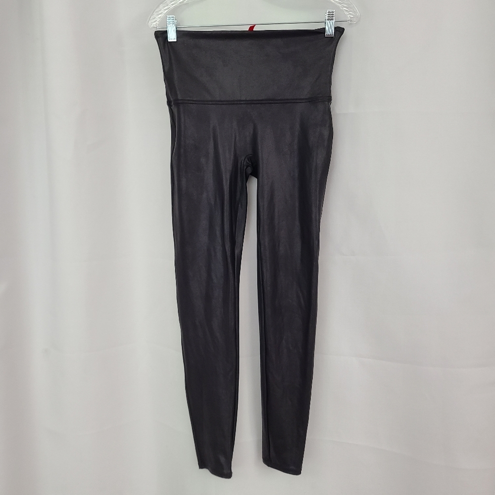 Spanx Sz XL Black Faux Leather Stretchy Fitted Leggings